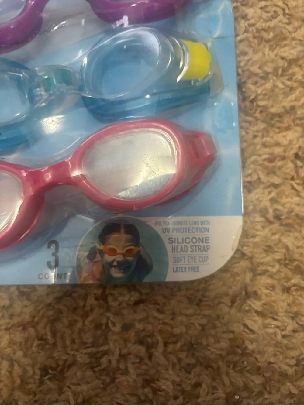 3-Pack Youth Swim Goggles (Ages 8+) — UV Protection & Latex-Free NWT
